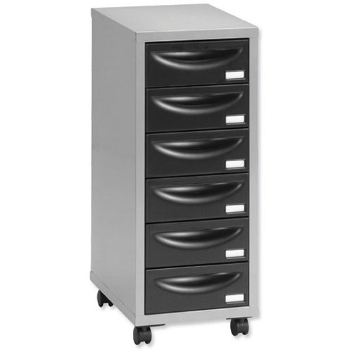 Multi Drawer Storage Steel 6 Drawers Silver and Black