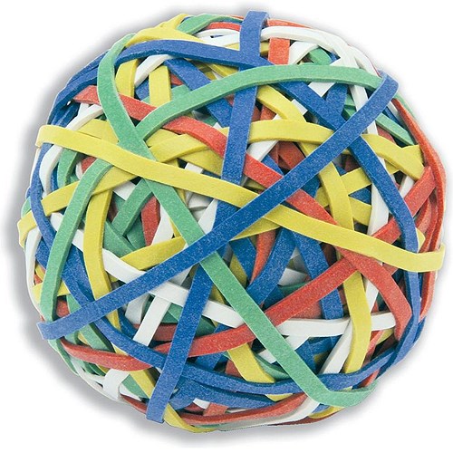 Rubber Band Ball of c. 200 Bands Assorted