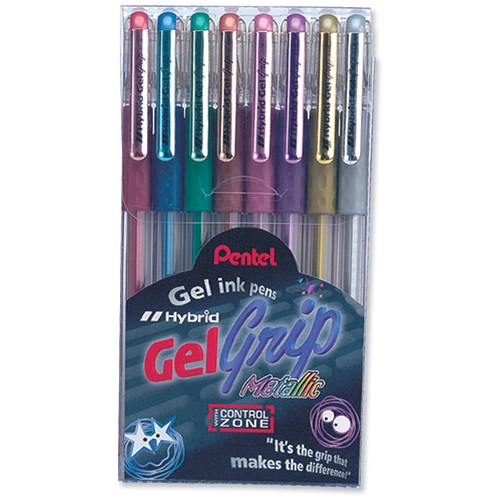 Pentel Hybrid Gel Grip Pens Metallic 0.8mm Tip 0.4mm Line Assorted