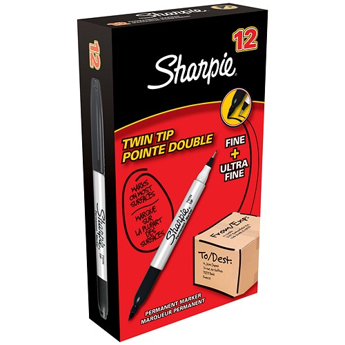 Sharpie Twin Tip Permanent Marker / Black / Pack of 12