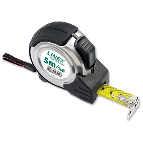 Linex Measuring Tape Steelcased Polyestercoated Metric and Imperial with Belt Clip 5m