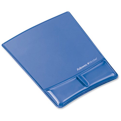 Fellowes Professional Crystal Gel Mouse Pad Wrist Rest Microban Cushioned Blue