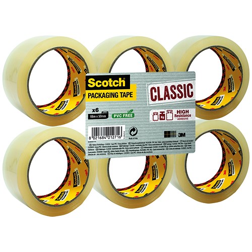 Scotch Classic Packaging Tape / 50mmx66m / Clear / Pack of 6