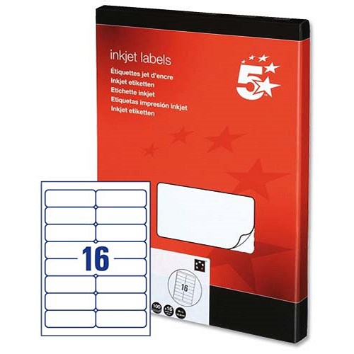 5 Star Inkjet Addressing Labels / 16 per Sheet / 99.1x34mm / White