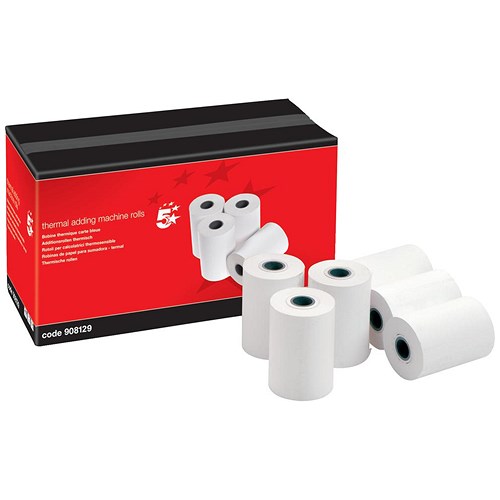 Thermal Printer Rolls / WxDxCore 57x55x12.7mm / 1Ply / White / Pack of 20