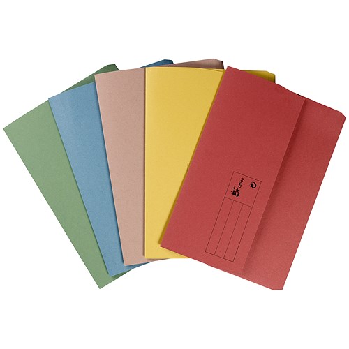 5 Star A4 Document Wallets Half Flap / 285gsm / Assorted / Pack of 50