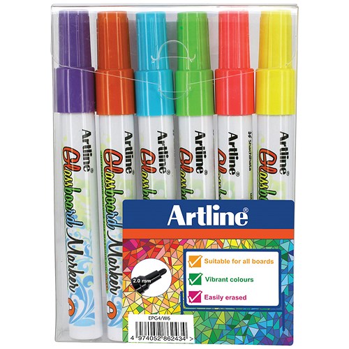 Artline Glass Markers / Assorted Colours / Pack of 6