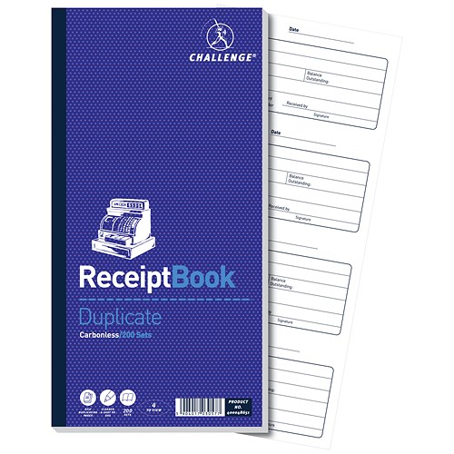 Challenge Carbon Receipt Book / 4 to View / 200 Receipts / 241x92mm