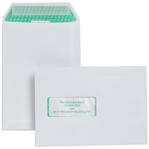 Basildon Bond Recycled C5 Envelopes / Window / White / Peel & Seal