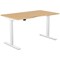 Zoom Sit-Stand Desk with Double Purpose Scallop, White Leg, 1400mm, Beech Top