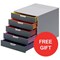 Durable Varicolor Stackable Desktop Drawer Set with 5 Drawers / A4 / Offer Includes FREE Letter Tray Set