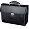 Alassio Briefcase with Shoulder Strap, Multi-section, Leather, Black