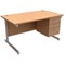 Trexus Contract Rectangular Desk with 3-Drawer Pedestal / 1400mm Wide / Beech