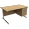 Trexus Contract Rectangular Desk / With 2 Drawer Pedestal / 1400mm Wide / Oak