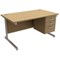 Trexus Contract Rectangular Desk / With 3 Drawer Pedestal / 1400mm Wide / Oak