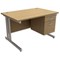 Trexus Contract Plus Rectangular Desk / With 2 Drawer Pedestal / Silver Legs / 1200mm Wide / Oak