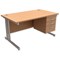Trexus Contract Plus Rectangular Desk / With 3 Drawer Pedestal / Silver Legs / 1400mm Wide / Beech