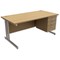 Trexus Contract Plus Rectangular Desk / With 3 Drawer Pedestal / Silver Legs / 1600mm Wide / Oak