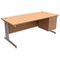 Trexus Contract Plus Rectangular Desk / With 2 Drawer Pedestal / Silver Legs / 1800mm Wide / Beech