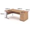 Impulse 1600mm Corner Desk with 800mm Desk High Pedestal, Left Hand, Silver Cable Managed Leg, Beech