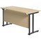 Jemini 1400mm Slim Rectangular Desk, Black Double Upright Cantilever Legs, Maple