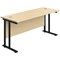 Jemini 1600mm Slim Rectangular Desk, Black Double Upright Cantilever Legs, Maple