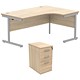 Astin 1600mm Corner Desk with 3 Drawer Desk High Pedestal, Right Hand, Silver Cantilever Leg, Oak