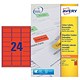 Avery Coloured Labels Laser 24 per Sheet 63.5x33.9mm Red Ref L6034-20 [480 Labels]