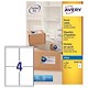 Avery Quick DRY Addressing Labels Inkjet 4 per Sheet 139x99.1mm White Ref J8169-100 [400 Labels]