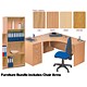F4F Trexus Mini Desk Top Radial Right Hand Oak [and Ends Pedestal Tall-Bookcase Chair and Arms]