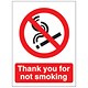Stewart Superior Thank You For Not Smoking Self Adhesive Sign Ref PO88PVC