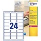 Avery NoPeel Labels Tamper-proof Durable 24 per Sheet 63.5x33.9mm White Ref L6146-20 [480 Labels]