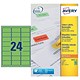 Avery Coloured Labels Laser 24 per Sheet 63.5x33.9mm Green Ref L6033-20 [480 Labels]