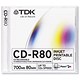 TDK CD-R Recordable Disk Write-once Inkjet Print Cased 52x Speed 80min 700Mb Ref CDR80PWJC1052 [Pack 10]