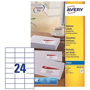 Image of Avery Quick DRY Addressing Labels Inkjet 24 per Sheet 63.5x33.9mm White Ref J8159-25 [600 Labels]