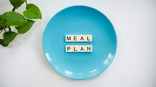 Plate that says 'meal plan' on it