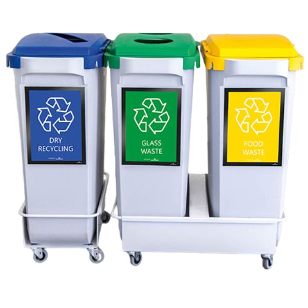 Colour-coded recycling bins for waste