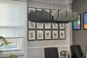 Struggling with noisy, echoey open plan offices? Try an acoustic ceiling baffle.