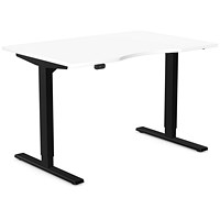 Zoom Sit-Stand Desk with Double Purpose Scallop, Black Leg, 1200mm, White Top