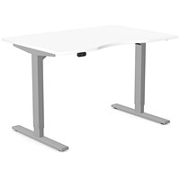 Zoom Sit-Stand Desk with Double Purpose Scallop, Silver Leg, 1200mm, White Top