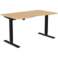 Zoom Sit-Stand Desk with Double Purpose Scallop, Black Leg, 1400mm, Beech Top