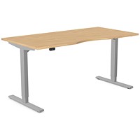 Zoom Sit-Stand Desk with Double Purpose Scallop, Silver Leg, 1600mm, Beech Top