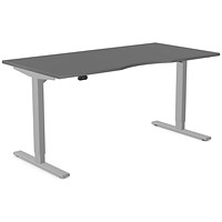 Zoom Sit-Stand Desk with Double Purpose Scallop, Silver Leg, 1600mm, Graphite Top