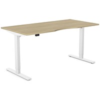Zoom Sit-Stand Desk with Double Purpose Scallop, White Leg, 1600mm, Urban Oak Top