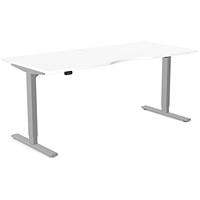 Zoom Sit-Stand Desk with Double Purpose Scallop, Silver Leg, 1800mm, White Top