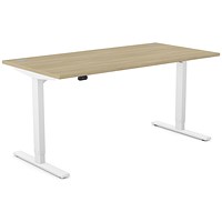 Zoom Sit-Stand Desk with Portals, White Leg, 1600mm, Urban Oak Top