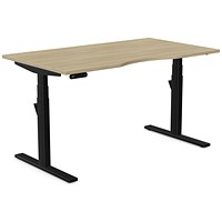 Leap Sit-Stand Desk with Scallop, Black Leg, 1400mm, Urban Oak Top