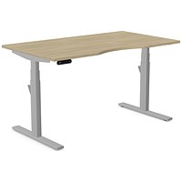 Leap Sit-Stand Desk with Scallop, Silver Leg, 1400mm, Urban Oak Top