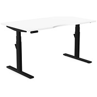Leap Sit-Stand Desk with Scallop, Black Leg, 1400mm, White Top