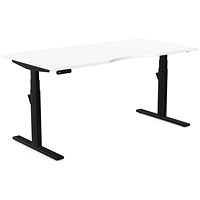 Leap Sit-Stand Desk with Scallop, Black Leg, 1600mm, White Top